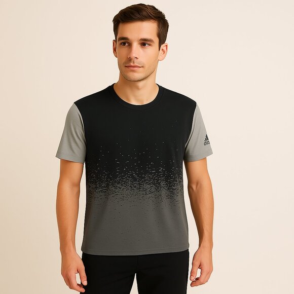 adidas Graphic Tee Speckled Black Fade to Gray Short Sleeve Crewneck Medium - Picture 1 of 9